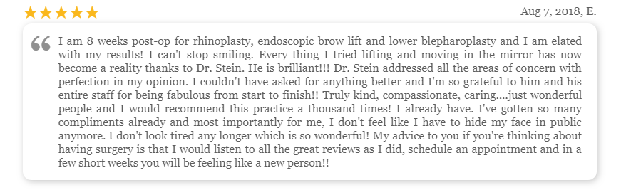 Stein Plastic Surgery Patient Review Raleigh & Durham, NC
