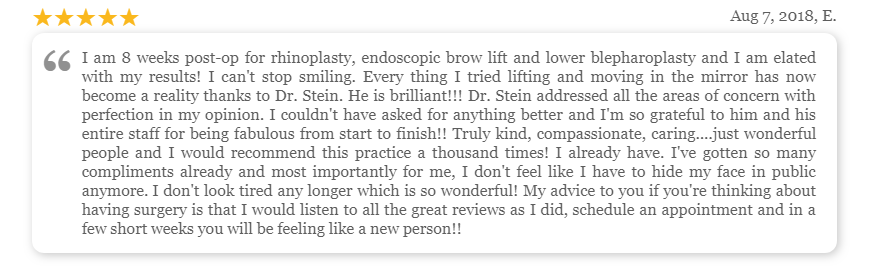 Stein Plastic Surgery Patient Review Raleigh & Durham, Nc